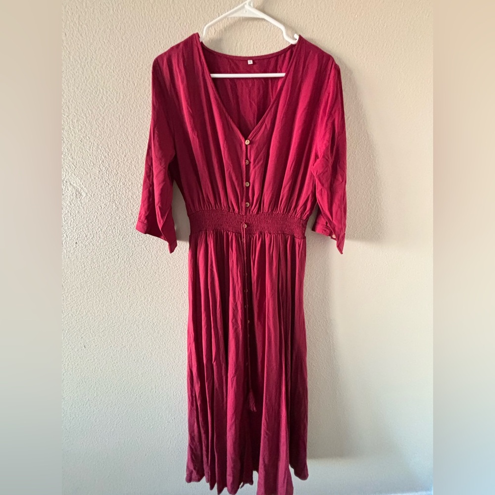 Amazon Burgundy Midi Dress with Button Detail